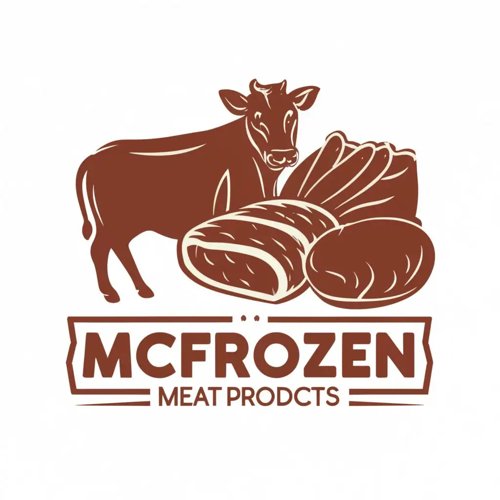 logo, beef, chicken and pork, with the text "MC FROZEN MEAT PRODUCTS", typography