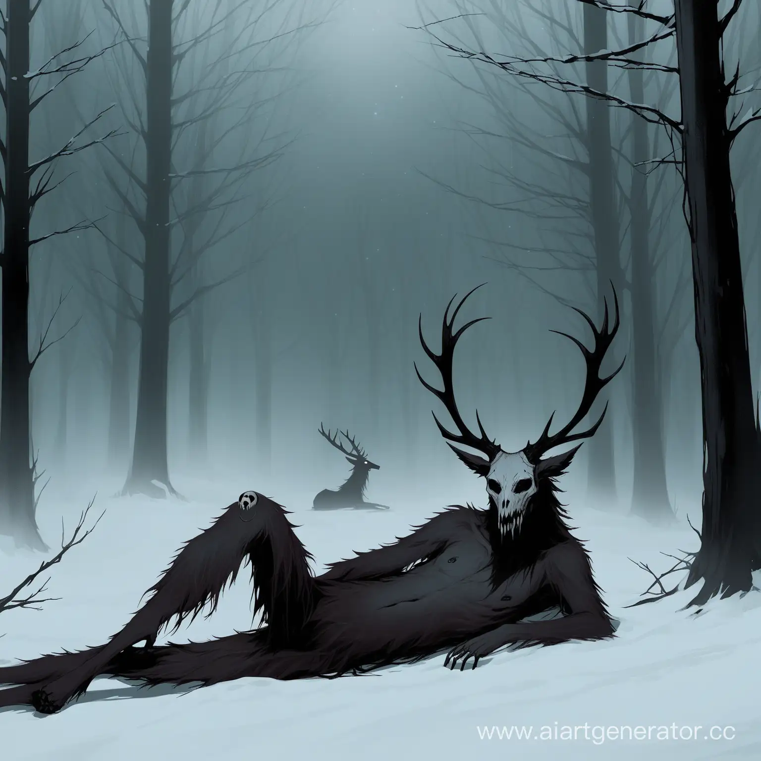 Resting-Wendigo-Creature-in-the-Forest