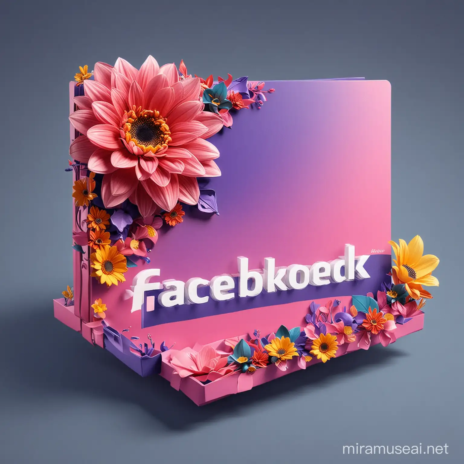 "Create a vibrant and eye-catching 3D cover for my Facebook page. Incorporate elements that reflect the theme of my page and convey a sense of creativity and professionalism. Use bold colors and dynamic composition to grab attention." my page is for marketing for threes and flowers and more