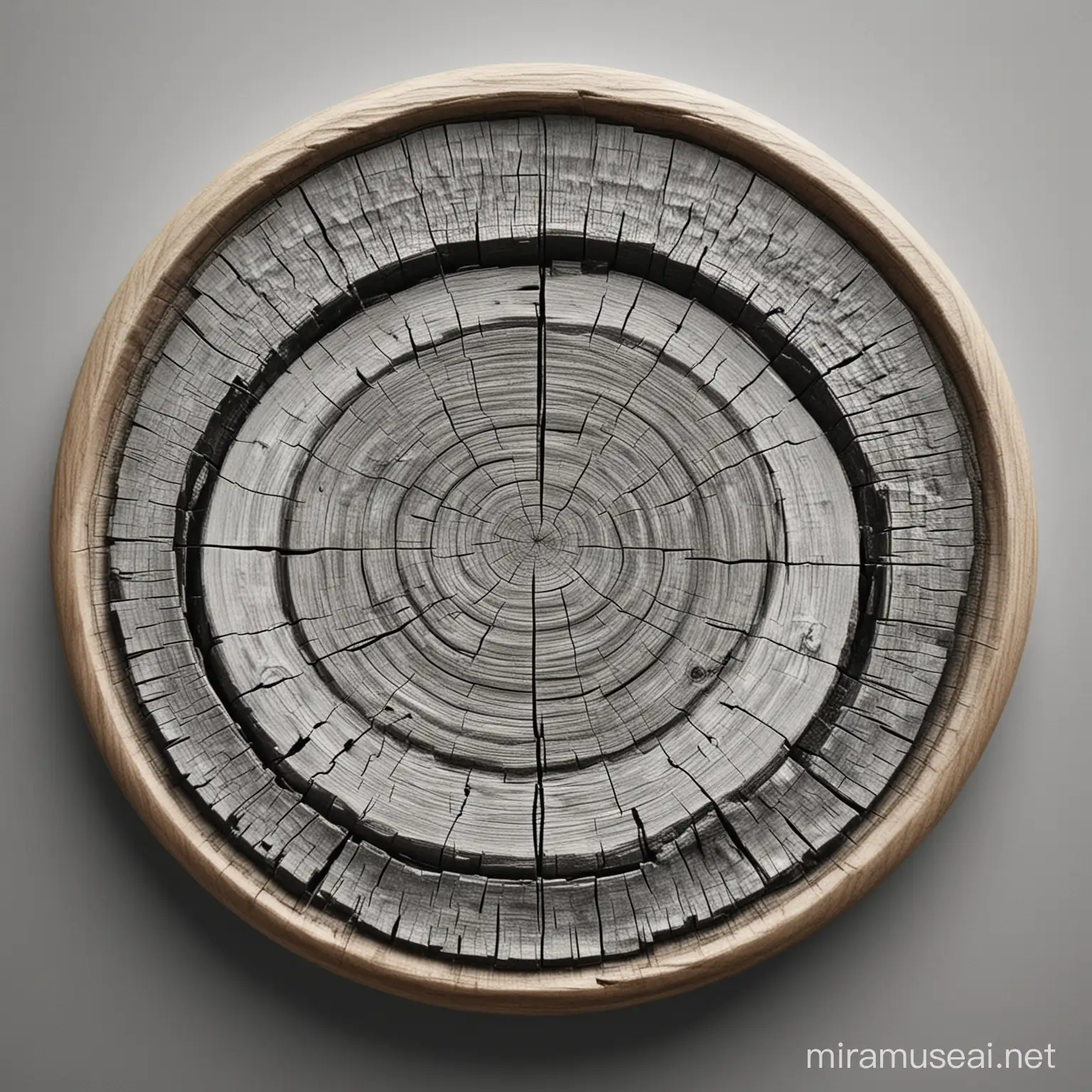 Circular Wood Slice Icon Rustic Black and White Style