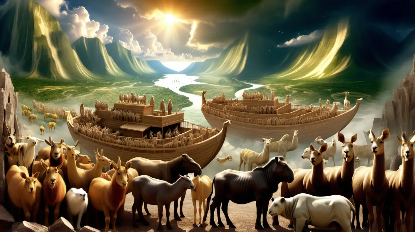el mundo como un valle durante la creacion,Noe y el arco y los animales