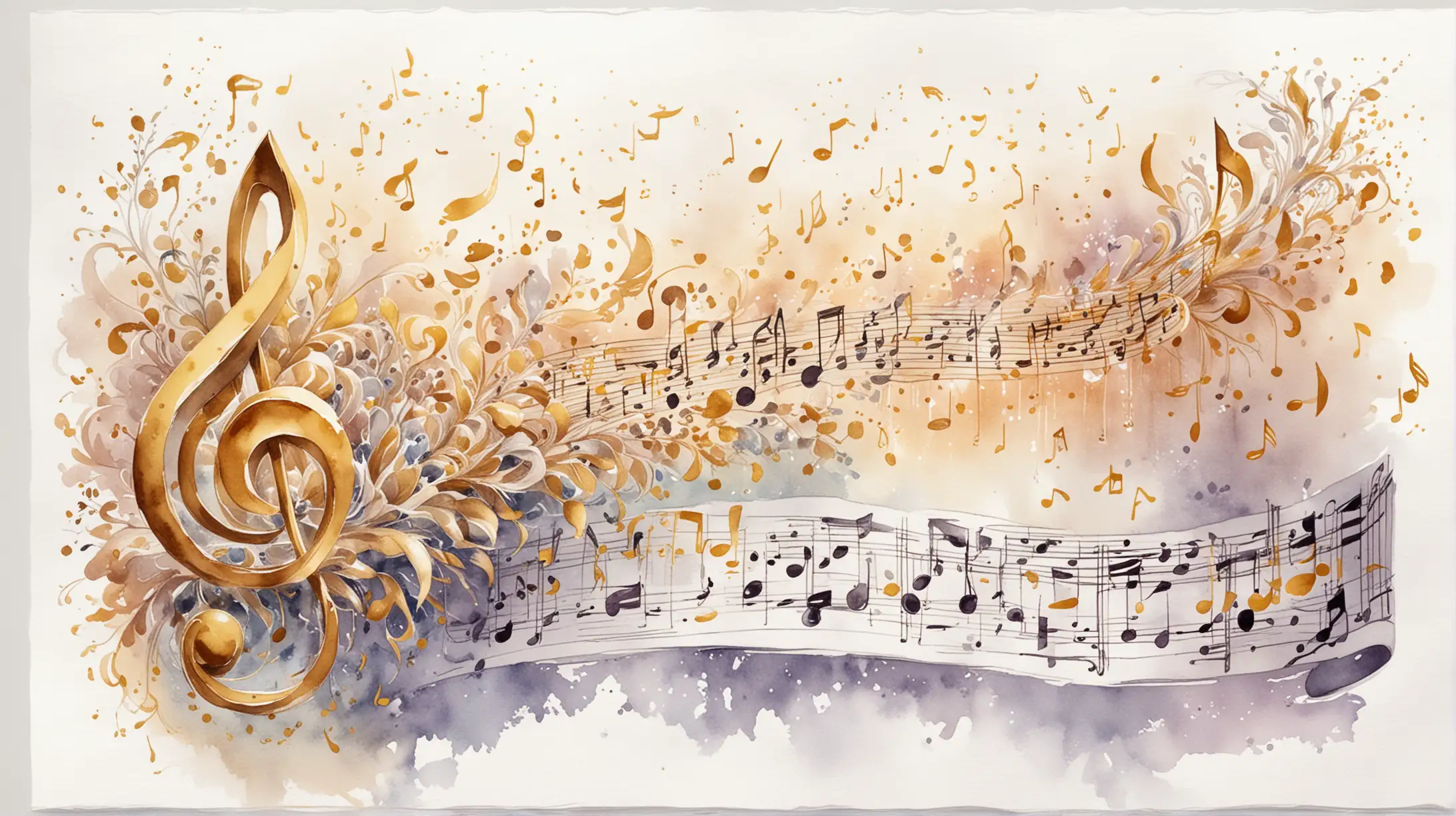 Whimsical Spring Waltz Flying Golden Notes in Anime Watercolor Style