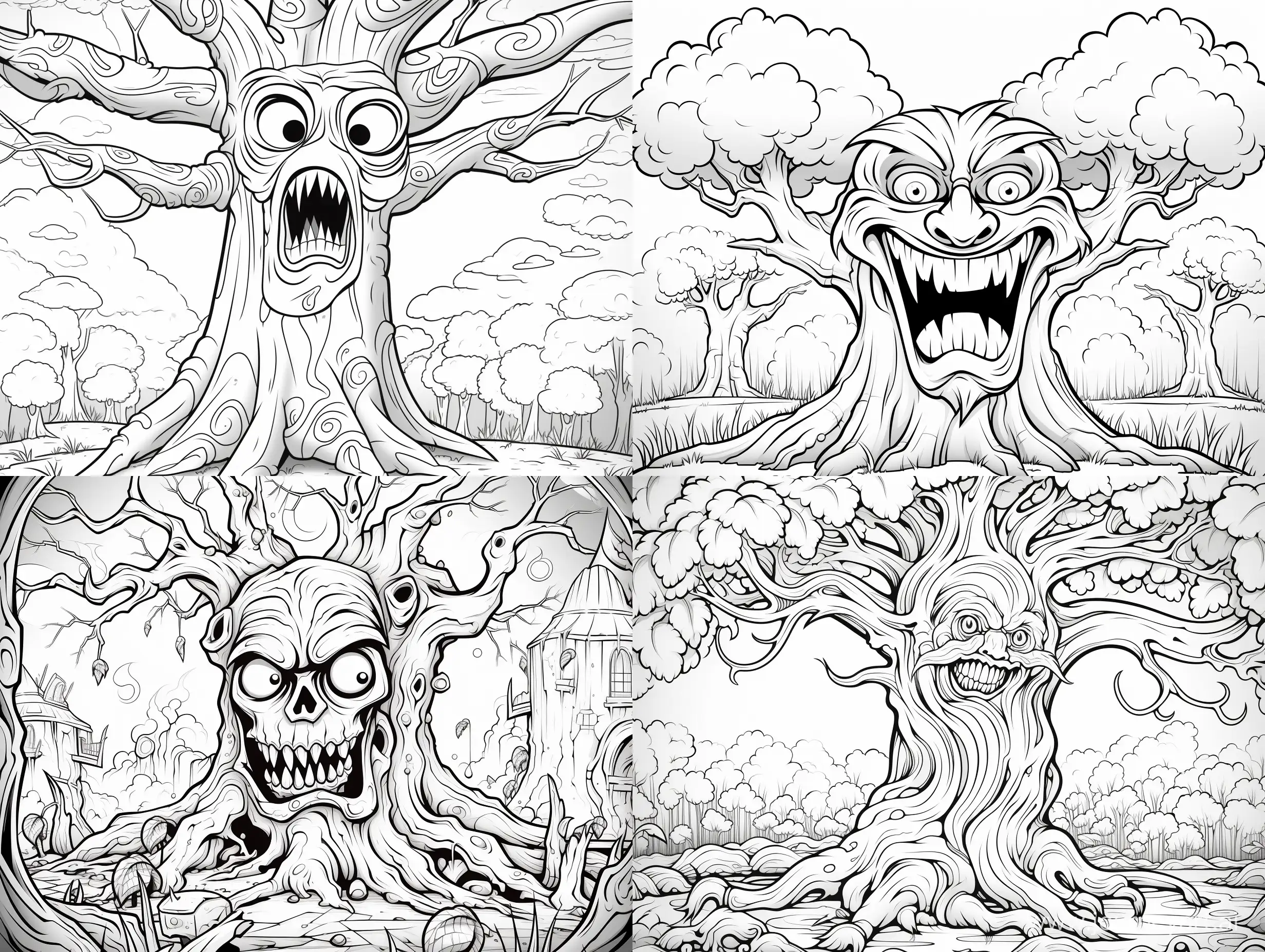 Whimsical-Cartoon-Coloring-Page-Enchanting-Tree-of-Fear