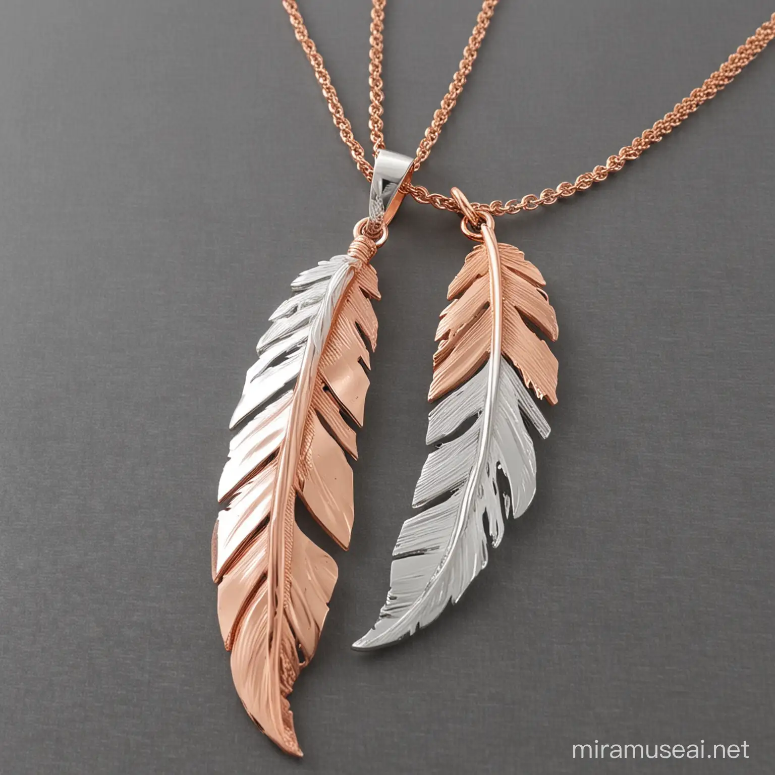 Design an feather hollow pendant with white and rose gold