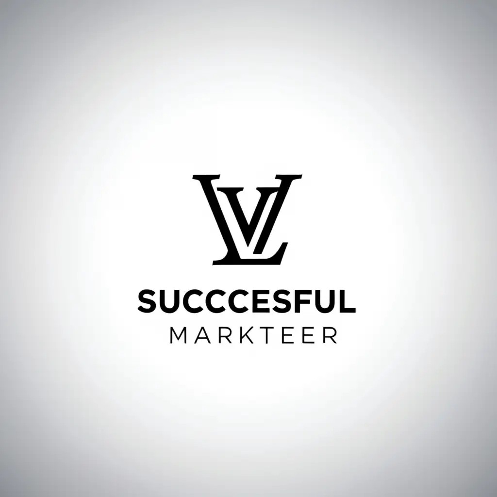 a logo design,with the text "Successful marketer", main symbol:LV Badge,Minimalistic,be used in Finance industry,clear background