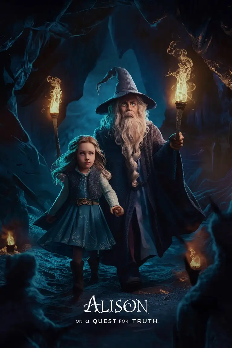 Courageous Wizard and Brave Girl Facing Dark Forces