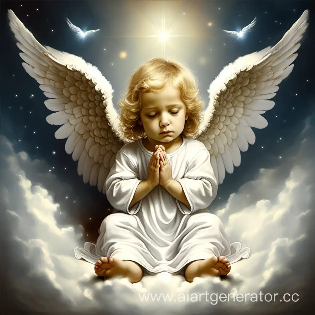 ангелочек с крыльями молится