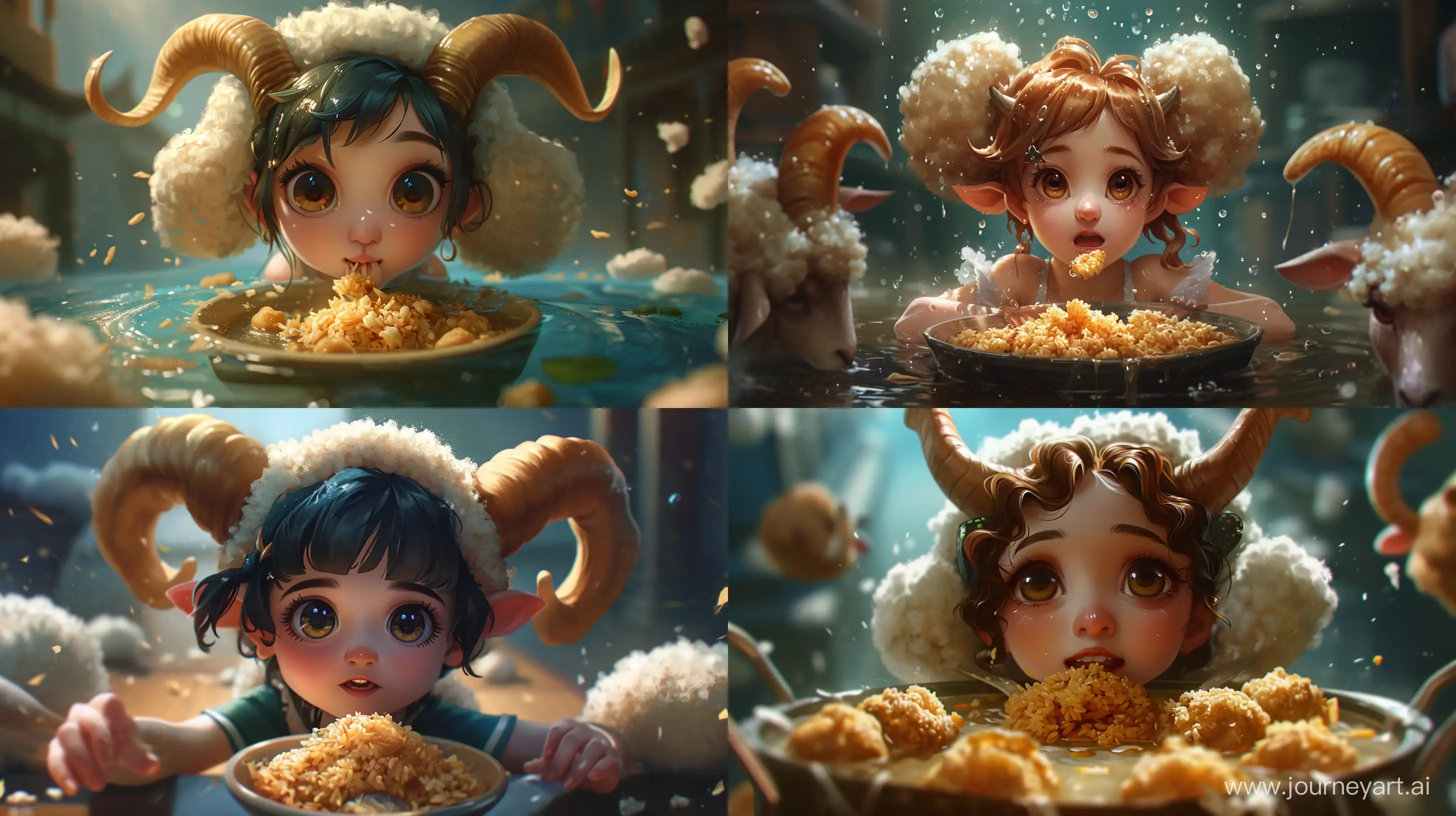 Enchanting-Anime-Character-Enjoying-Fried-Rice-with-Unique-Sheep-Horns