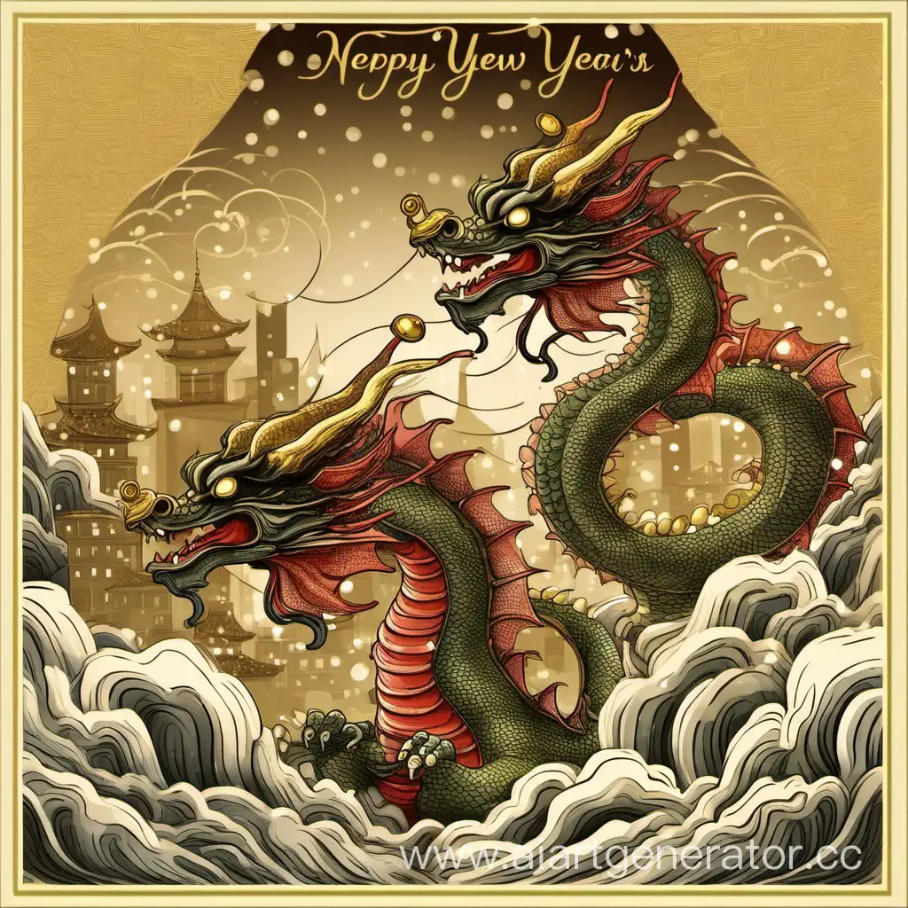 Открытка с новым годом на фоне дракон