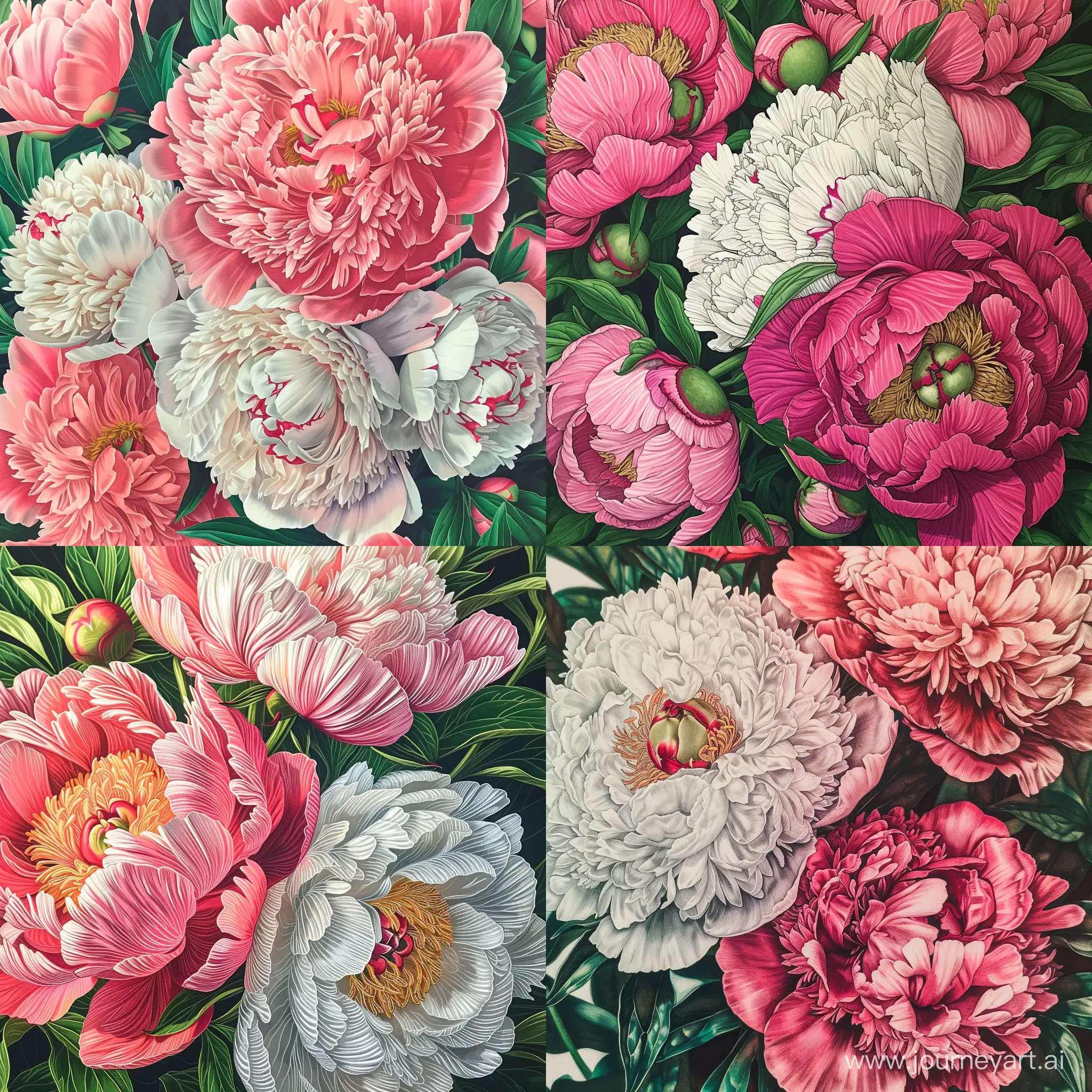 Vibrant-Risograph-Peonies-HyperRealistic-Floral-Art-with-Georgia-OKeeffe-Style