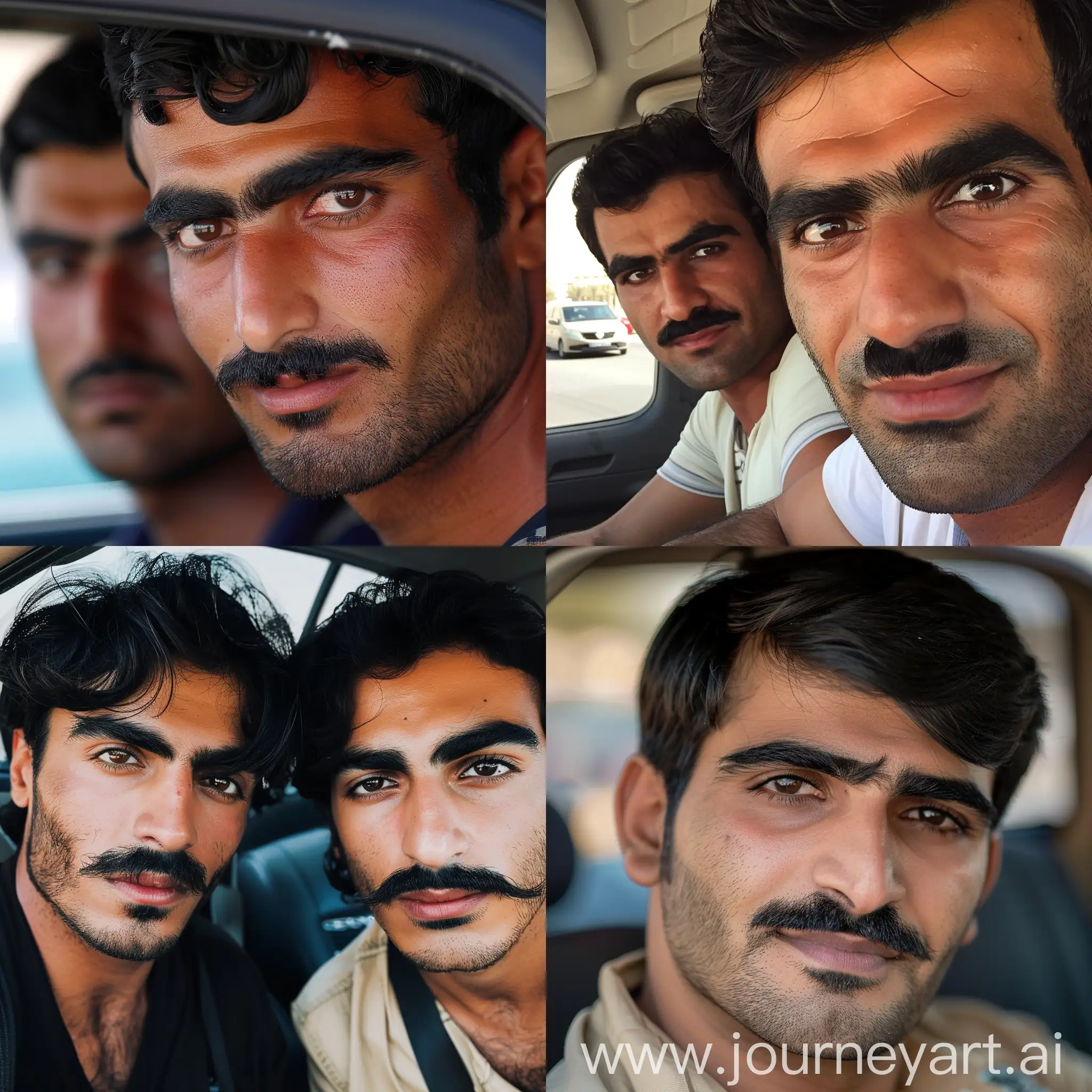 Красивые смуглые иранские парни с чёрными волосами, карими глазами и усами работают таксистами в Дубае