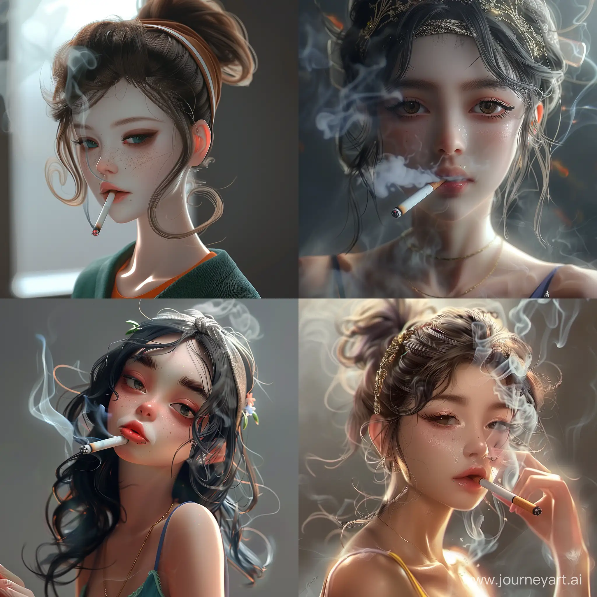 Elegant-Anime-Girl-Smoking-with-Headband-in-3D-Style