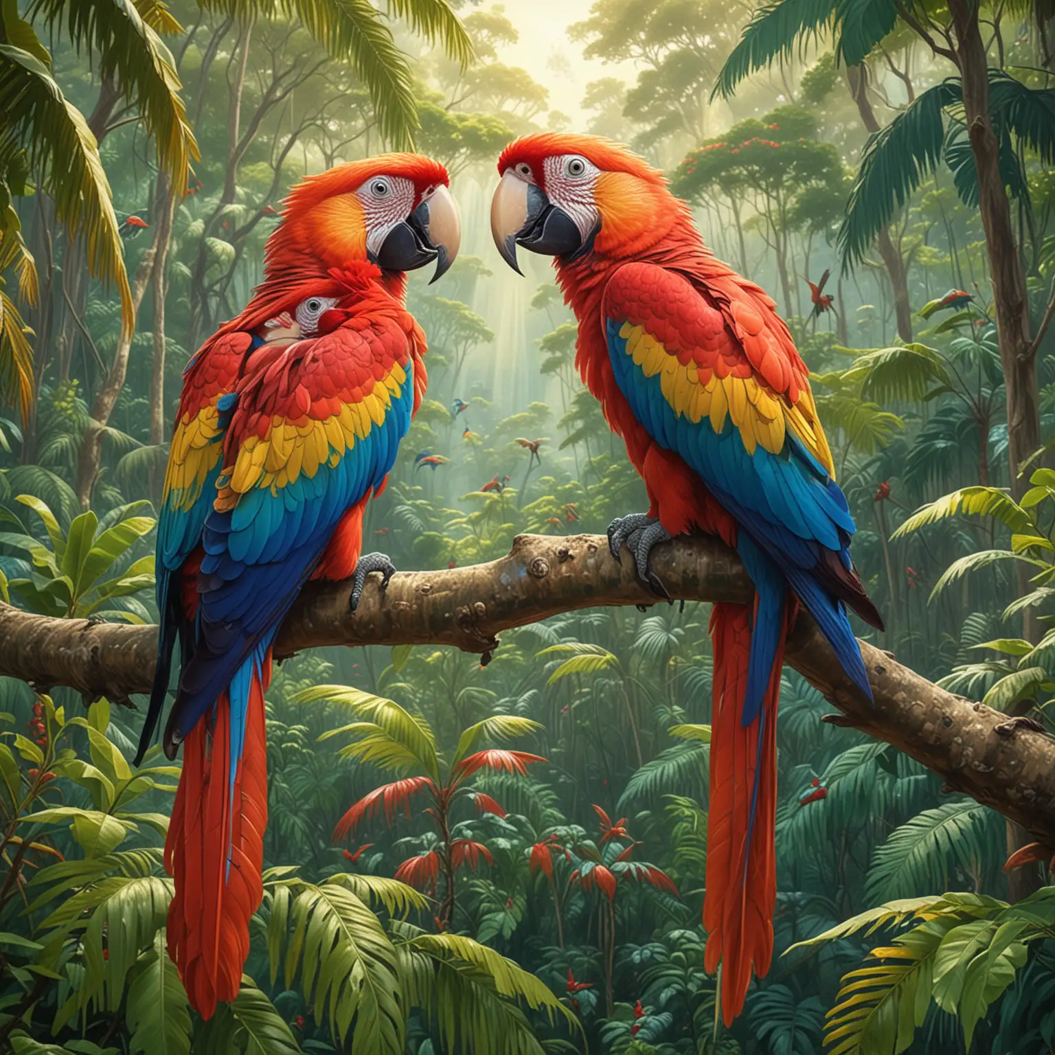 Majestic Red Macaws in Costa Rican Rainforest