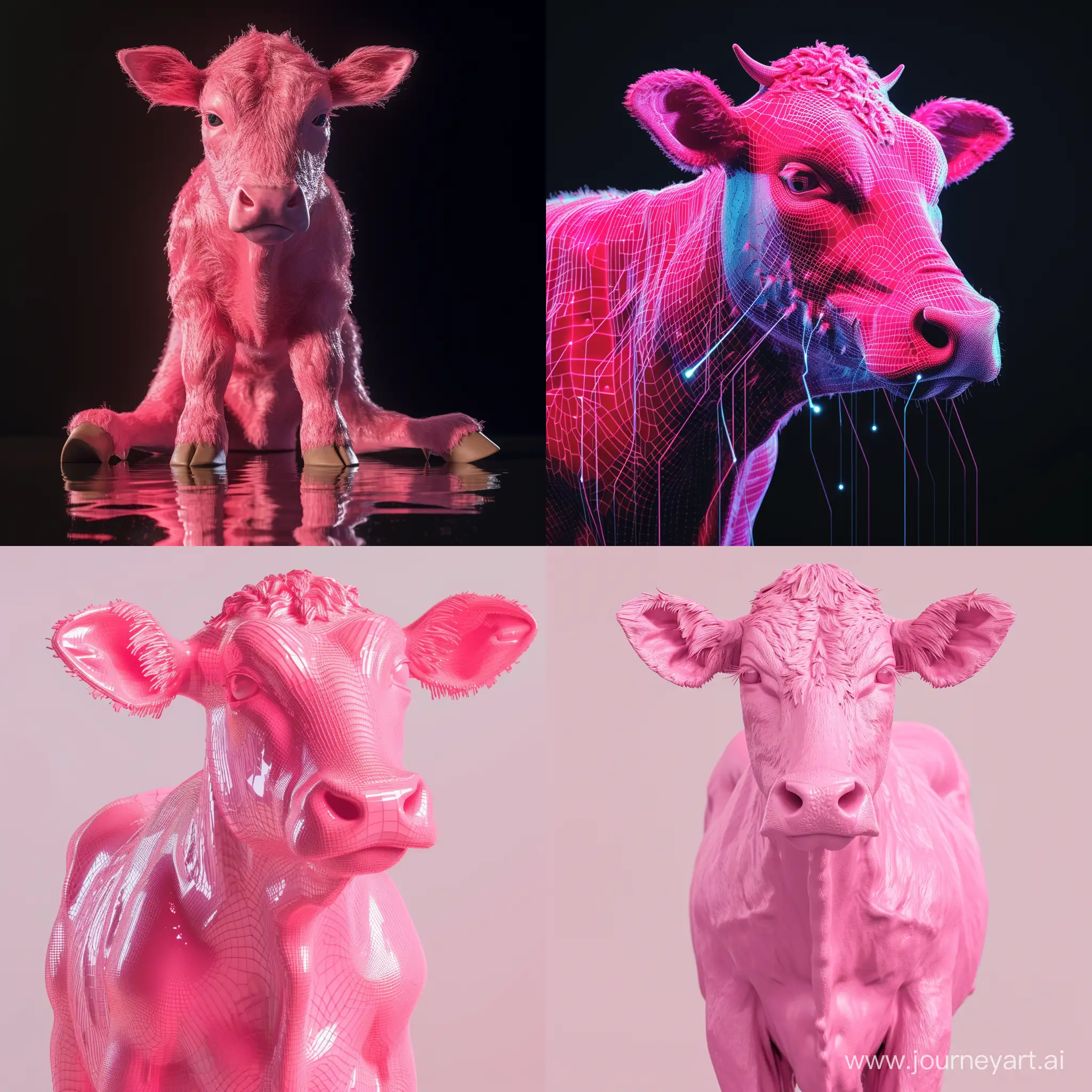 a realistic pink cow, web3 tech, AI