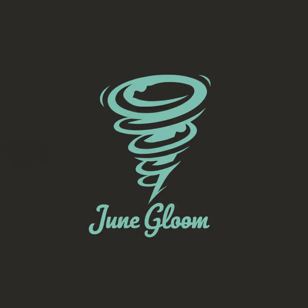 a logo design,with the text "June Gloom", main symbol:tornado, dead people, haunted, cyan, silver,complex,be used in Events industry,clear background
