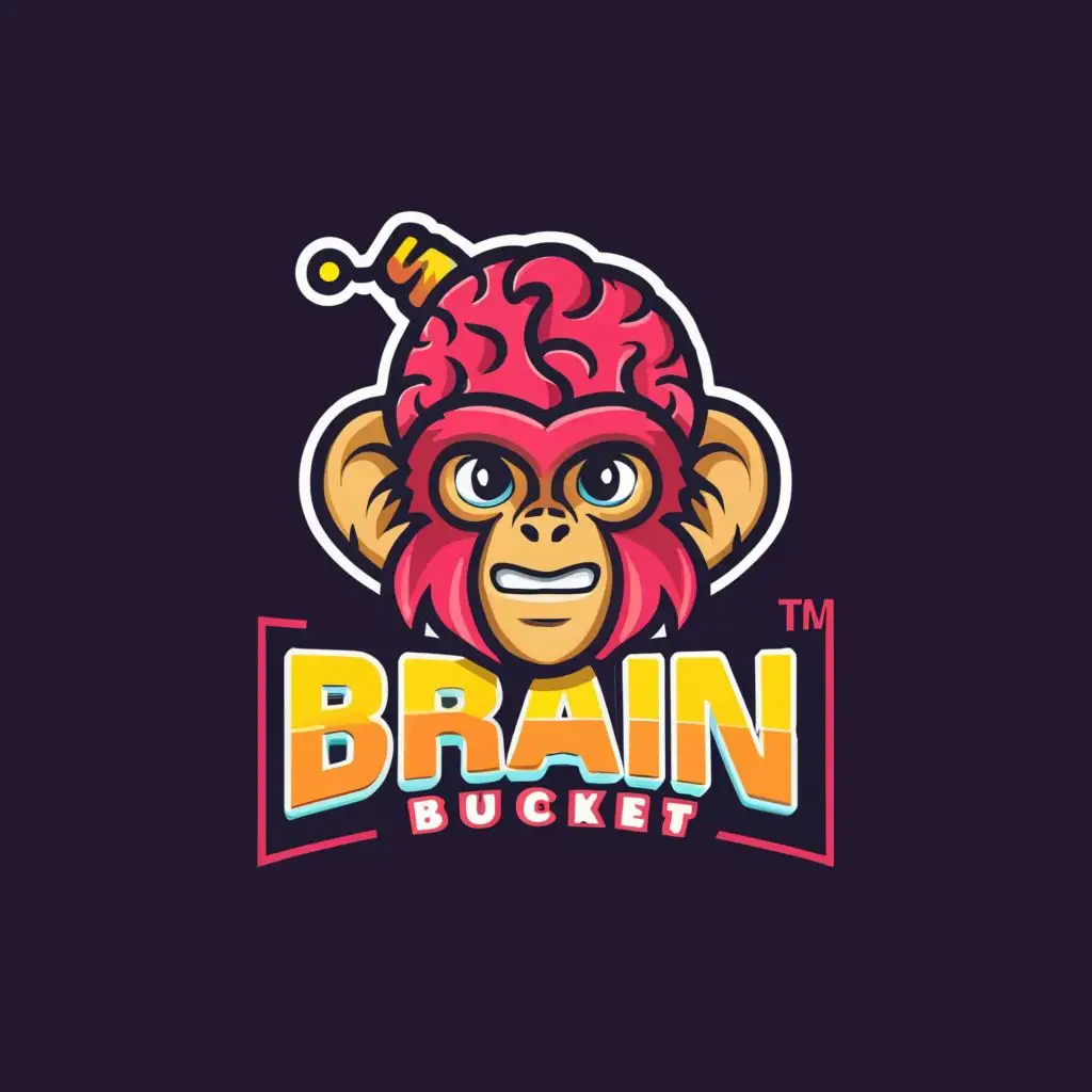 a logo design,with the text "Brain Bucket", main symbol:Monkey with brain helmet,complex,clear background