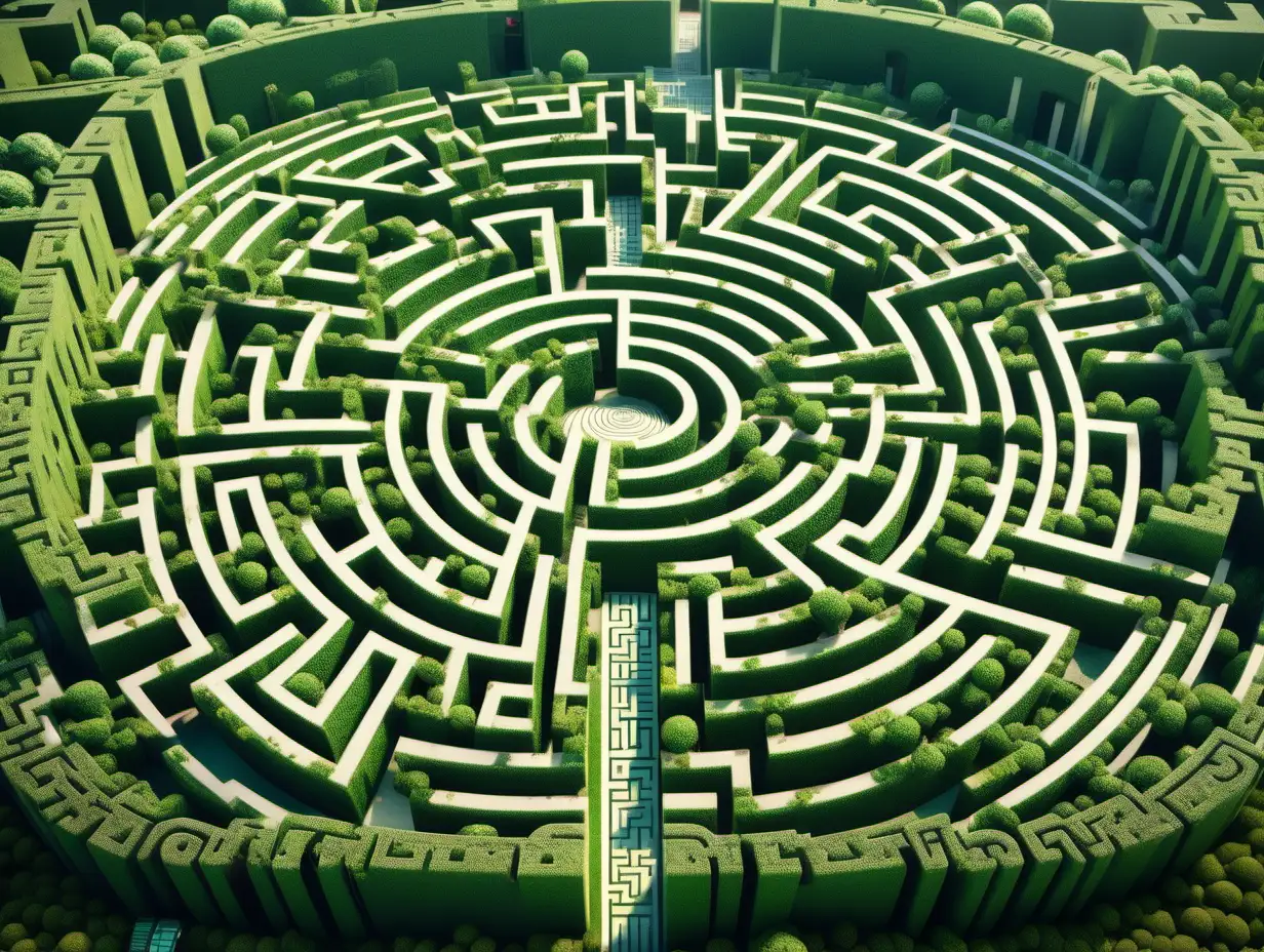 gigantic hedge maze. labyrinth. garden. futuristic. cyberpunk. very intricately and microscopically detailed. young baddies with thick thighs. ultra realistic. yfcg. landscape view. aerial view.