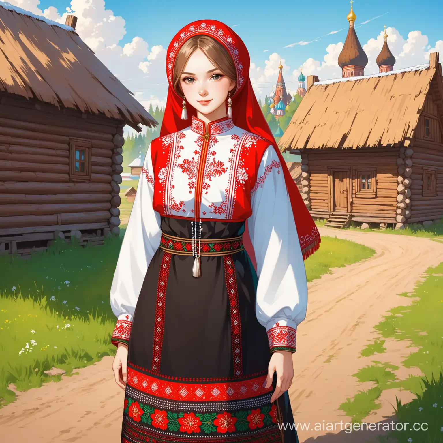 russian national clothes in village
