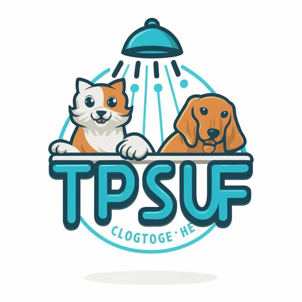 LOGO-Design-For-TPSUF-Playful-Cat-and-Dog-in-Shower-with-Creative-Typography-for-Animals-Pets-Industry