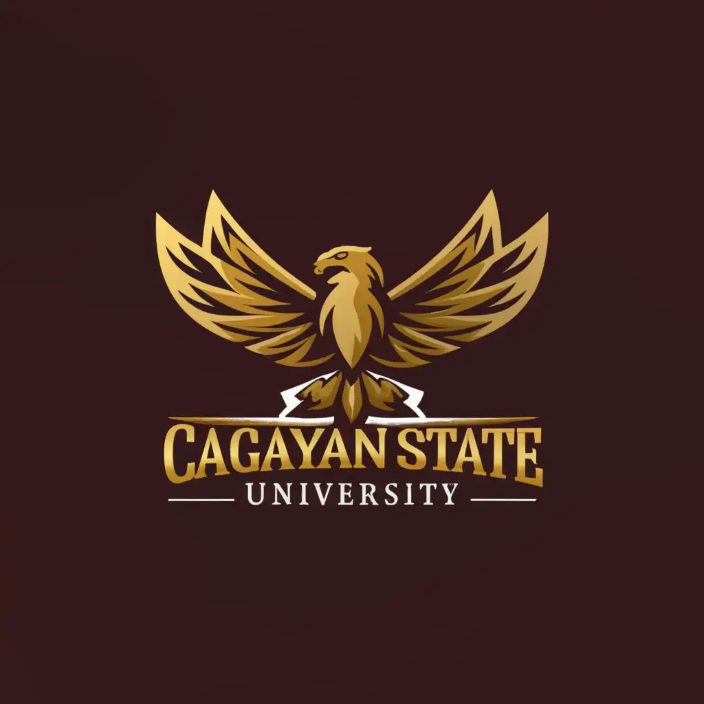a logo design,with the text "Cagayan State University", main symbol:A gold hawk, the color theme are gold and maroon and its background in sky blue.,Moderate,be used in Education industry,clear background