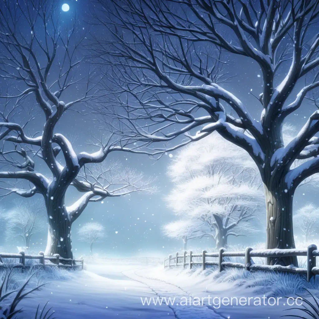 зимний фон аниме поляна и снег ночь должна быть полянка справа деревья а справа поле