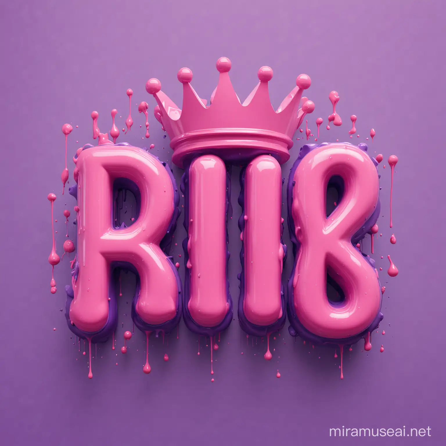 Logo of a buisness, Pink ,3D letters with a over sized crown with neon purple melting off the name RHIZ