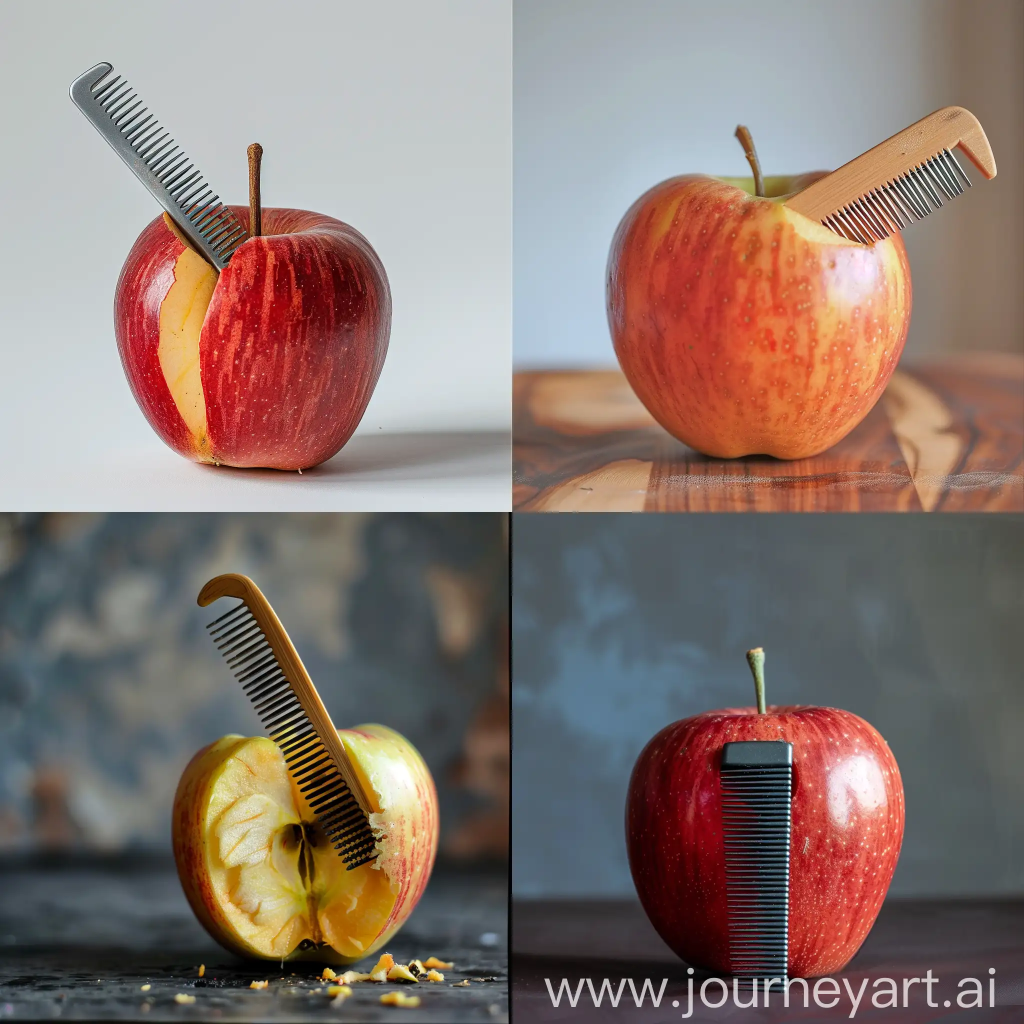 a comb stuck in an apple