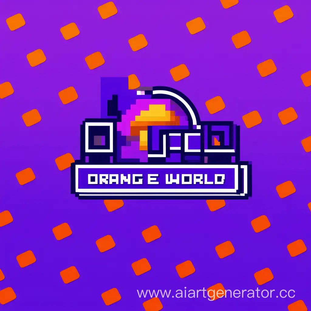 Orange-World-Company-Logo-on-Vibrant-Neon-Purple-Background-Minecraft-Style