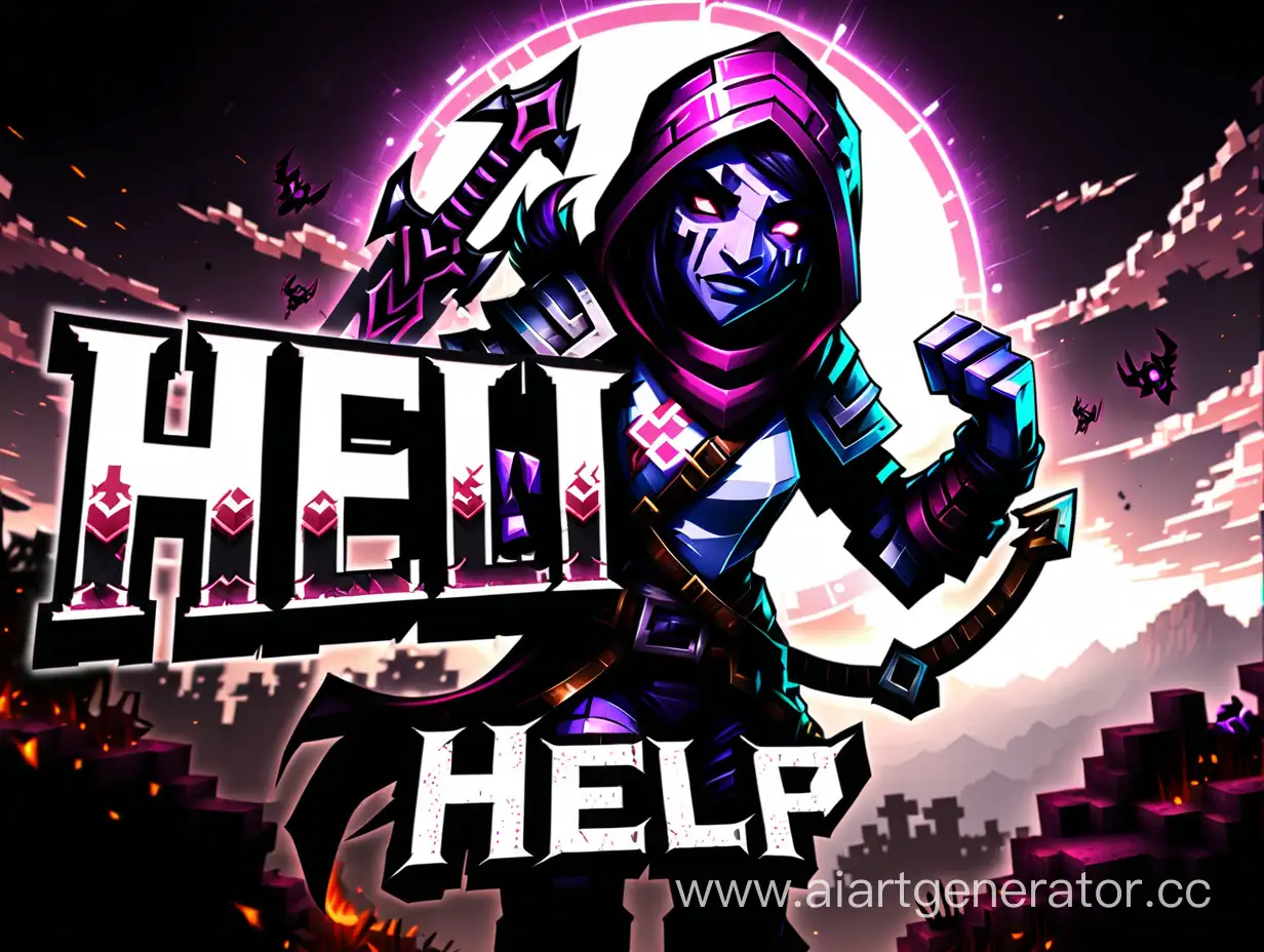 Assassin-Character-in-Minecraft-Style-with-HELP-Banner