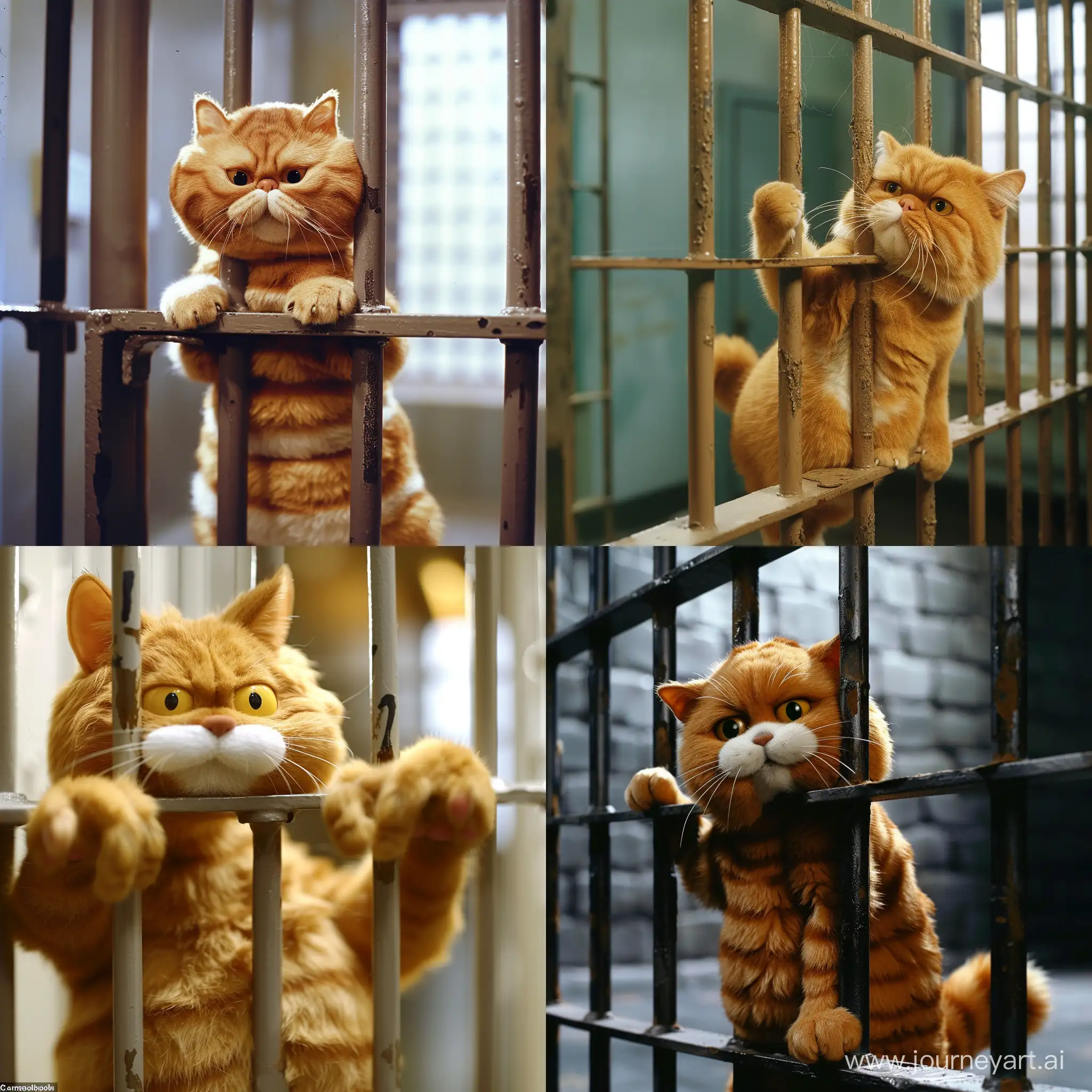 Жирный кот Гарфилд разогнул решетку в тюрьме  во время побега