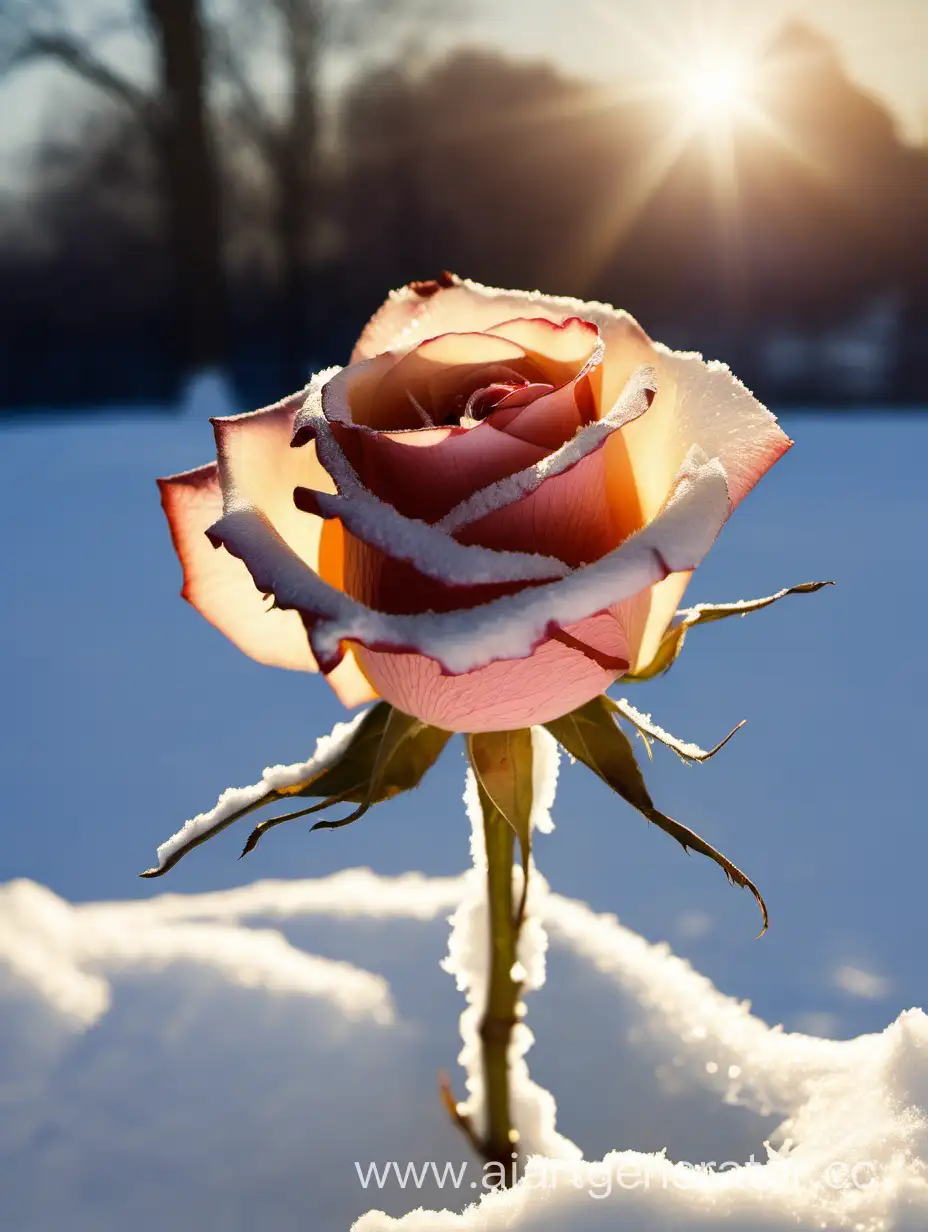 one rose, still-life, winter day, sunny