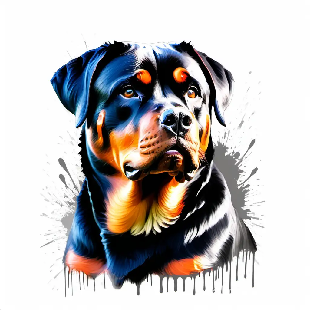 Rottweiler portrait, brush painting effect, painting strokes, modern painting masterpiece, white background