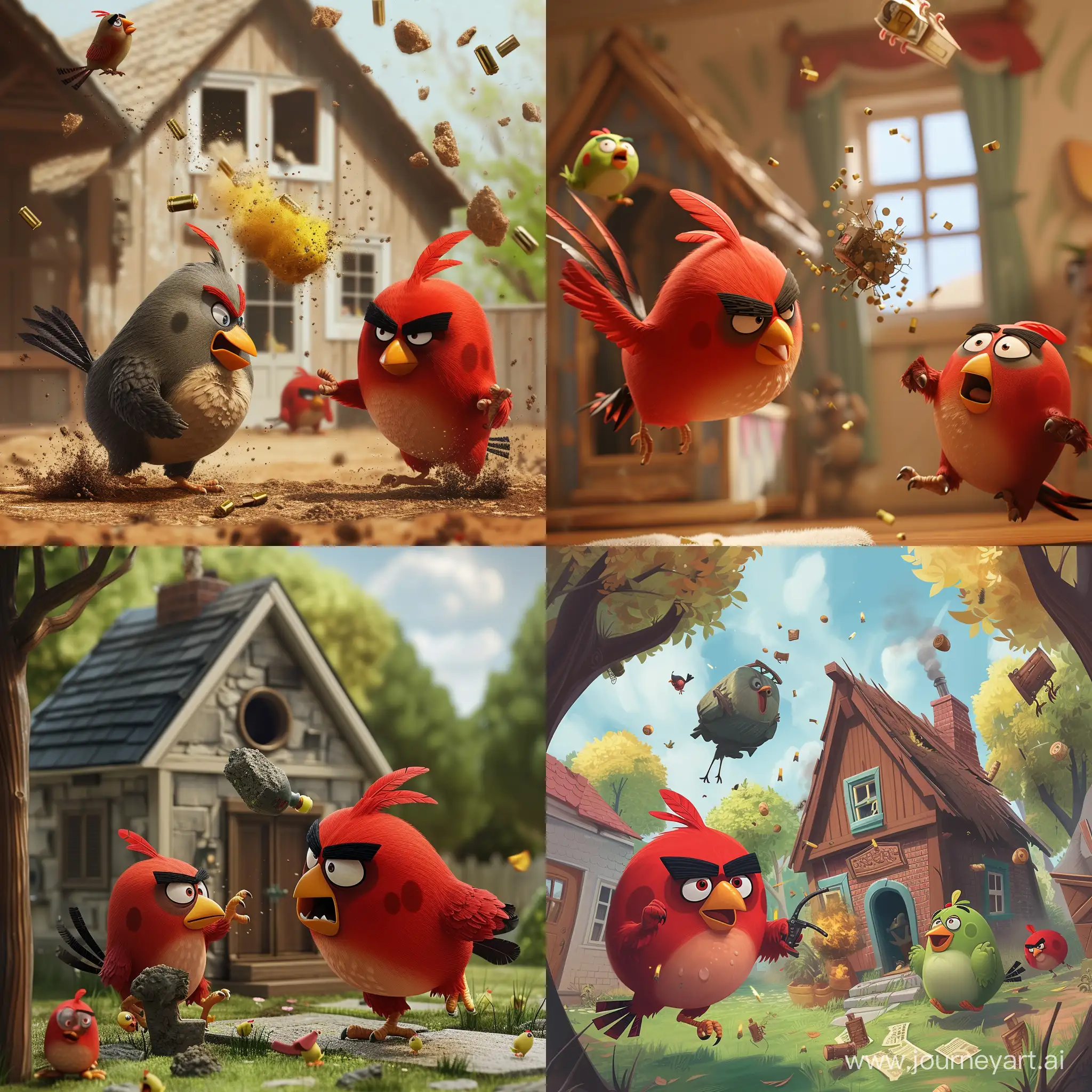 Angry birds throwing a grenade in house of Donald Tramp
