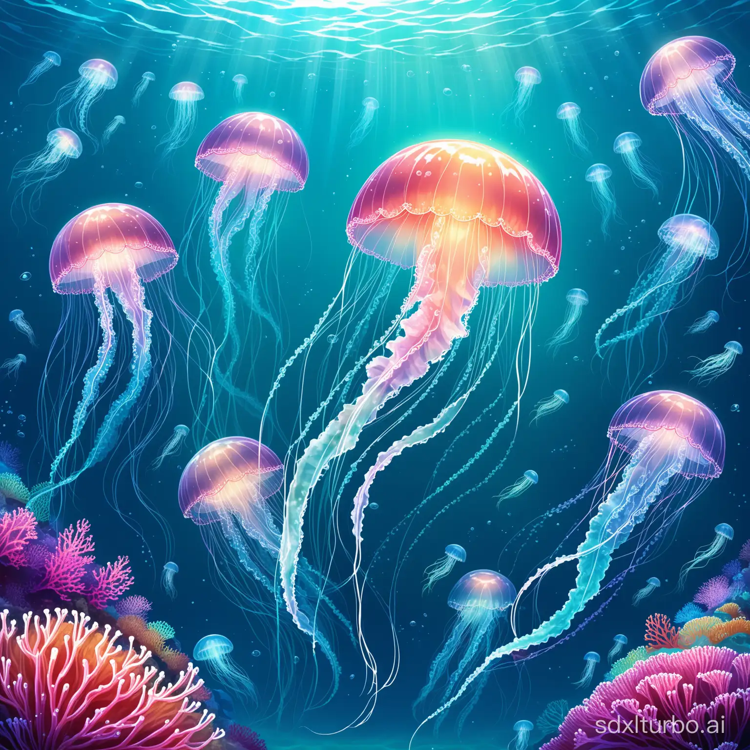 Vibrant-Jellyfish-Dance-A-Mesmerizing-Underwater-Symphony