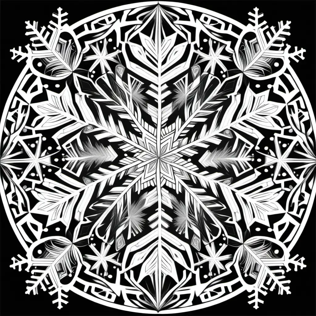 Intricate Black and White Snowflake Mandala Coloring Pages