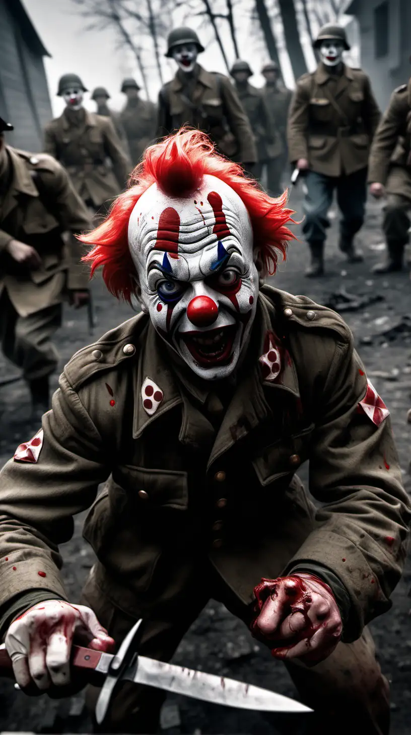 Intense WW2 Soldier Clown in Bloody Knife Fight Against Nazis