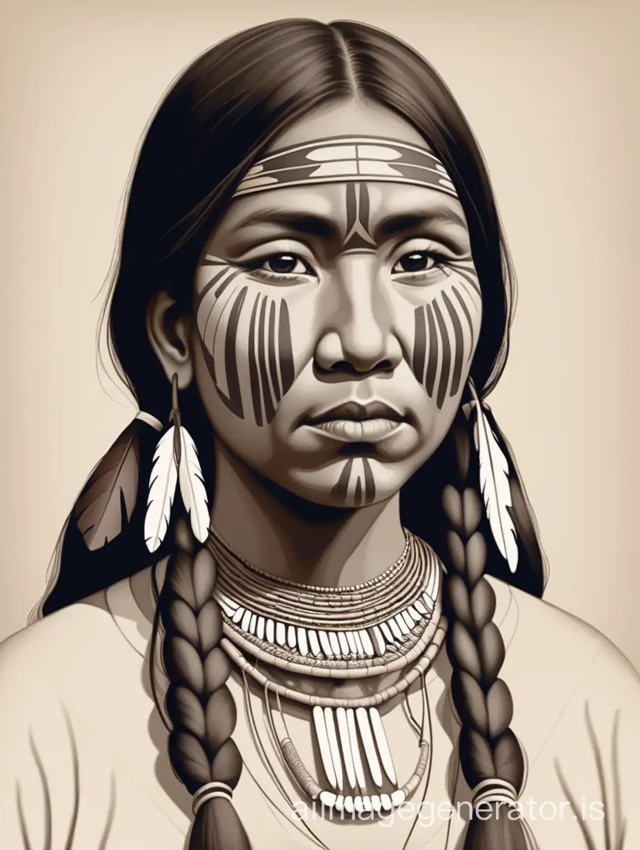 illustration of Ojibwe woman with NO facial features - blank face