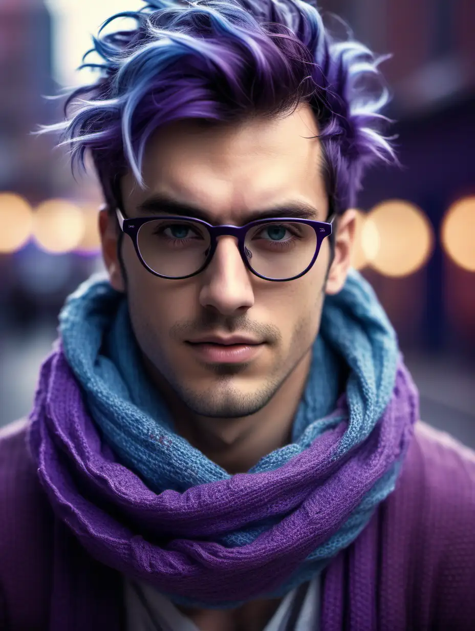 Attractive European Man with Detailed Eyes and Colorful Hair in Sweater and Glasses
