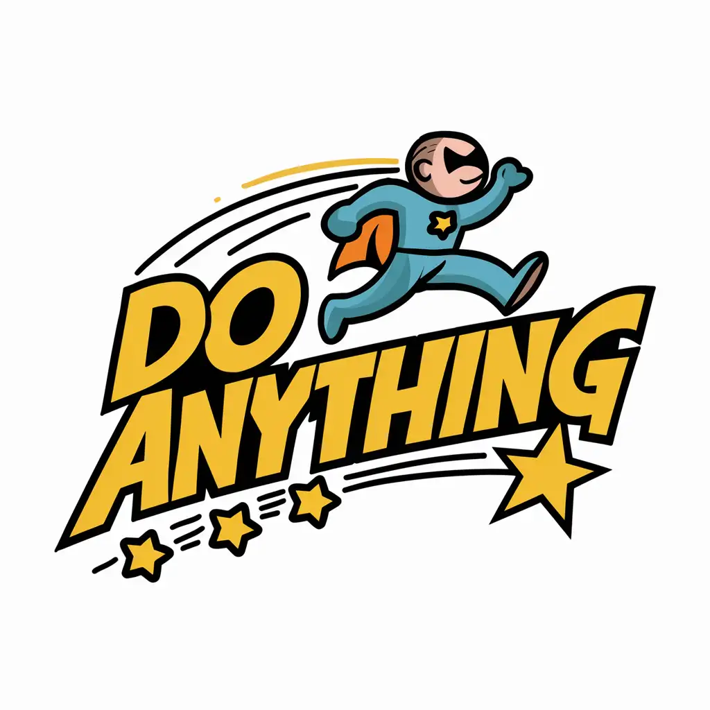 A cartoon logo saying “ Do anything”