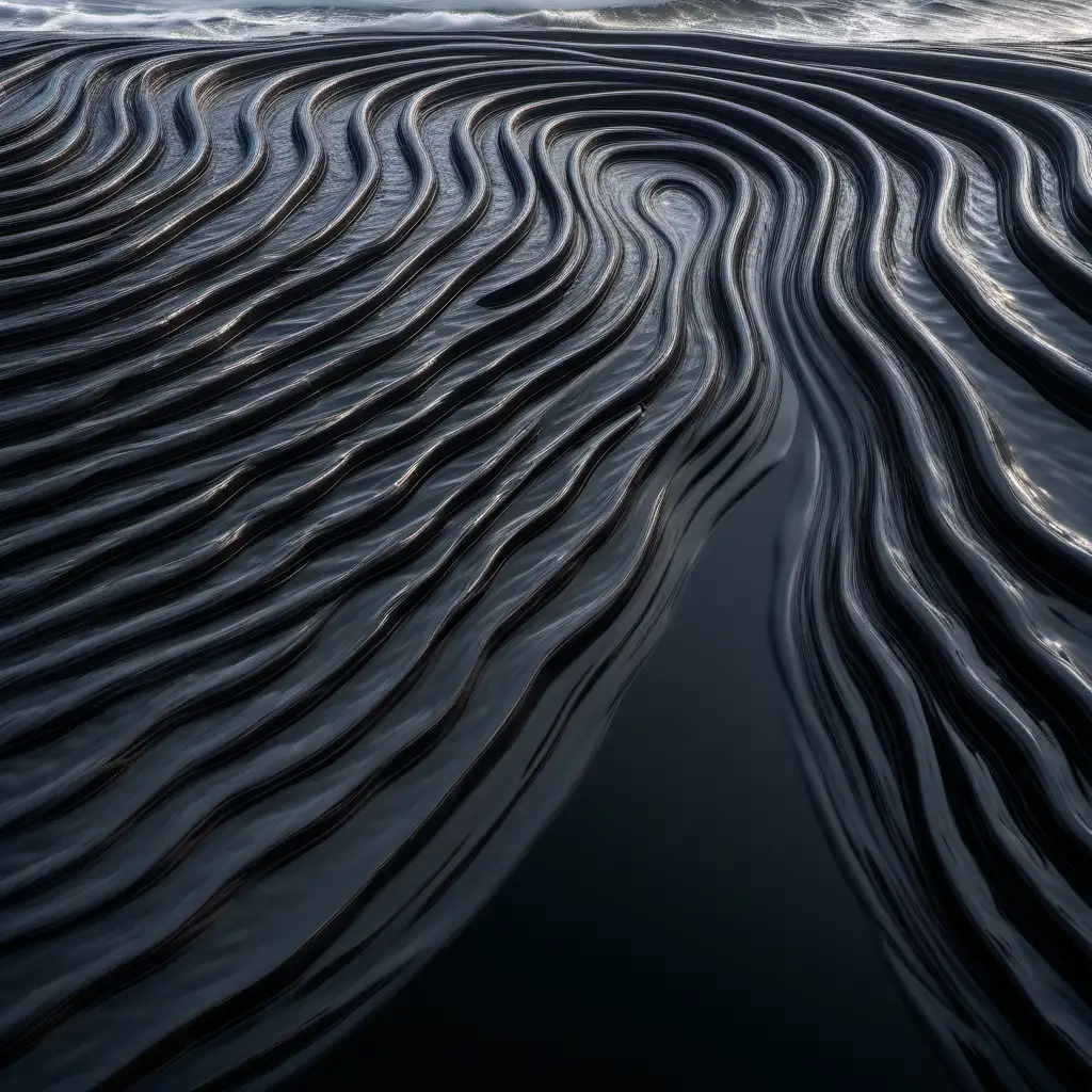 parvis avec long bassin noir en forme de vagues. margelles en shiste.
végétation marine