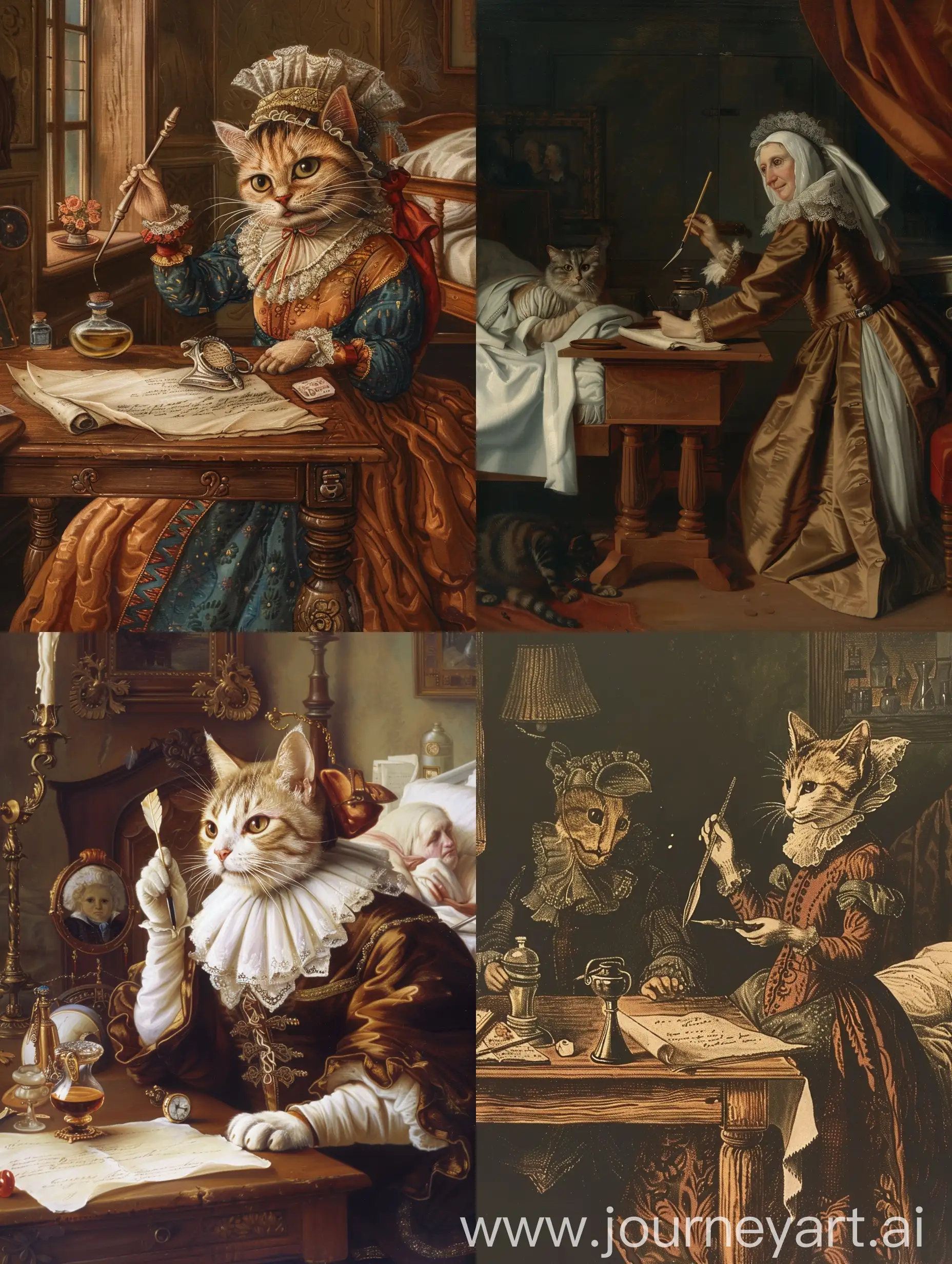Elegant-Seventeenth-Century-Cat-Writing-at-Heinrich-Heines-Sickbed