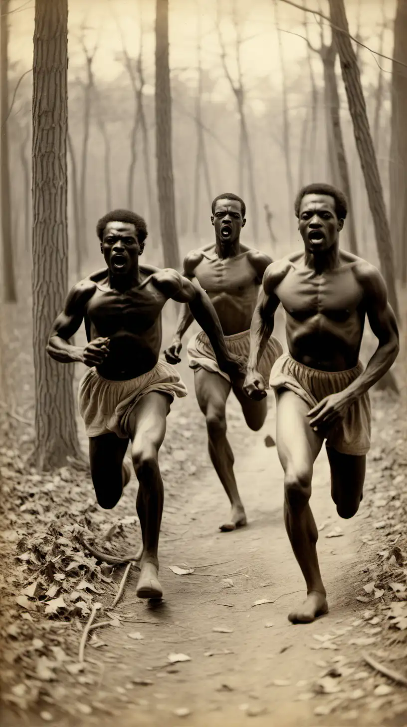 1900s Black Slave men running in the woods