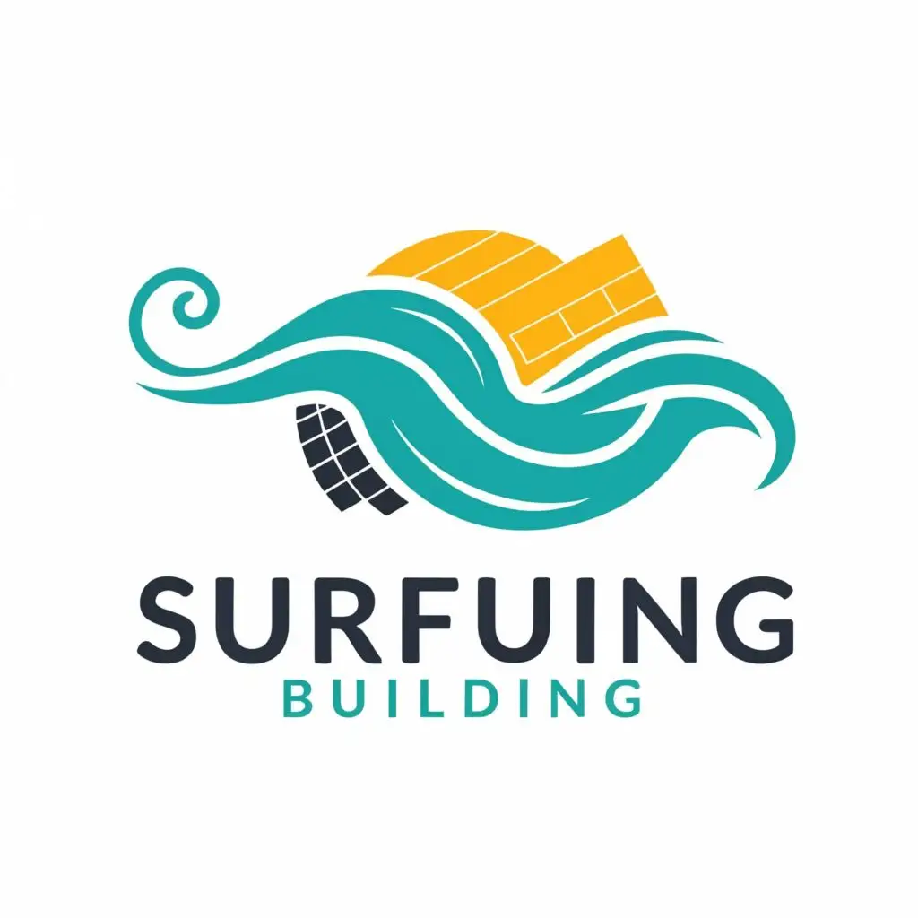 logo, waves, surf, with the text "SurfBuilding", typography, be used in Restaurant industry