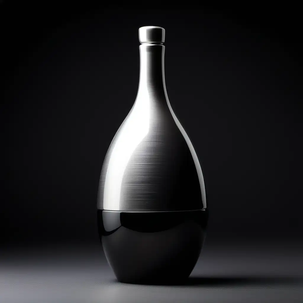 liquor bottle shape design, high-end wine, opaque ceramic, exquisite product photo image, high details, silver and black minimalism texture