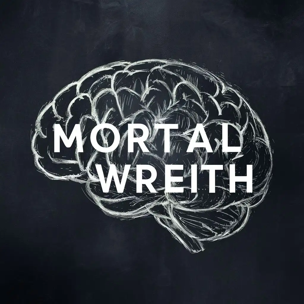 logo, brain poorly sketched, with the text "Mortal Wreith", typography