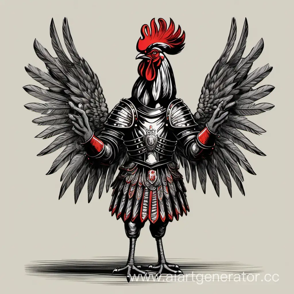 Majestic-Polish-Winged-Hussar-Rooster-Displaying-Ornate-Wings