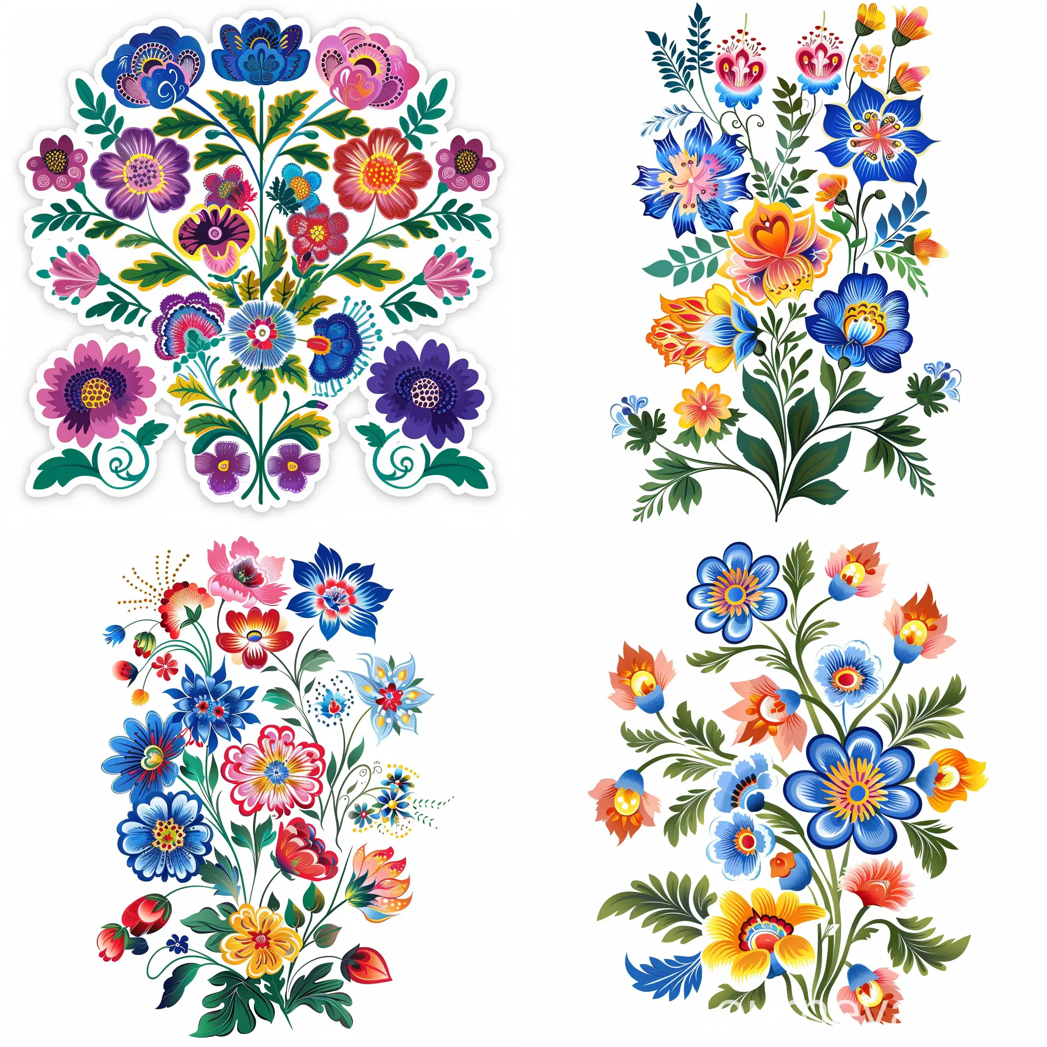 sticker design of flowers in the style of gzhel painting, high quality detailed in flat style