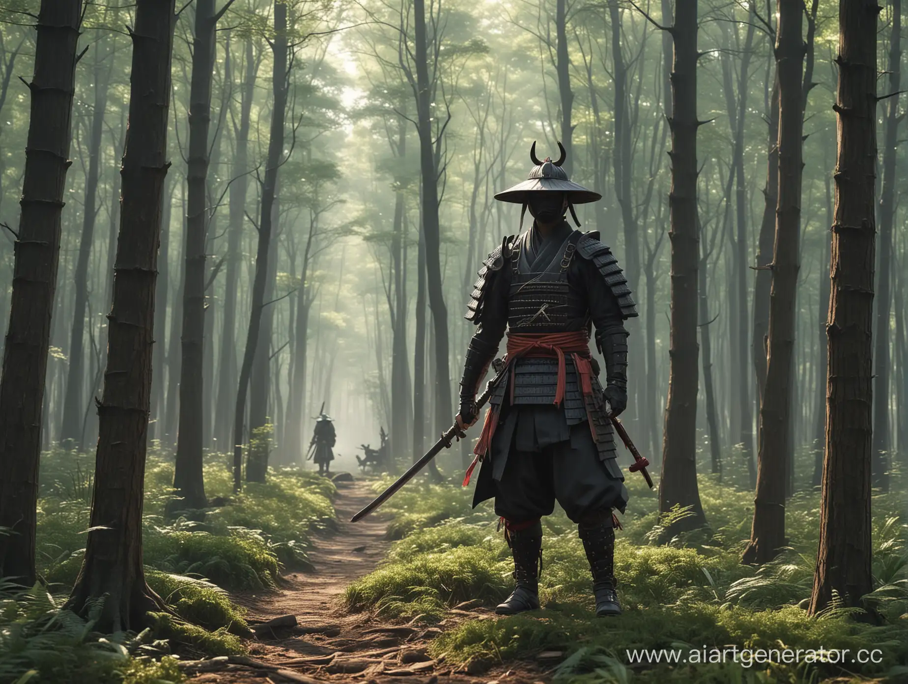 samurai, wood, anime, forest