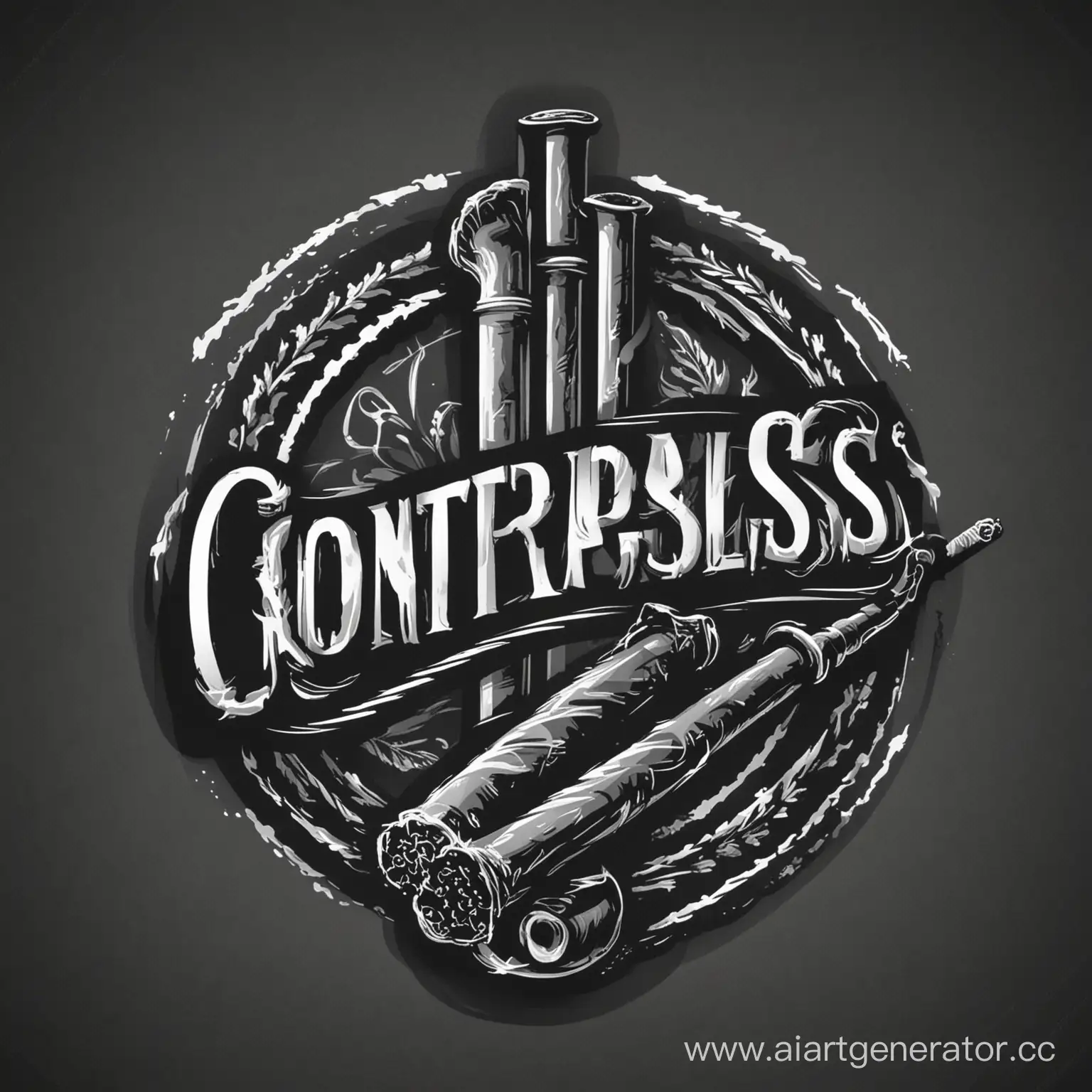 Векторное однотонное изображение, логотип магазина сигарет с названием "Контрабас".