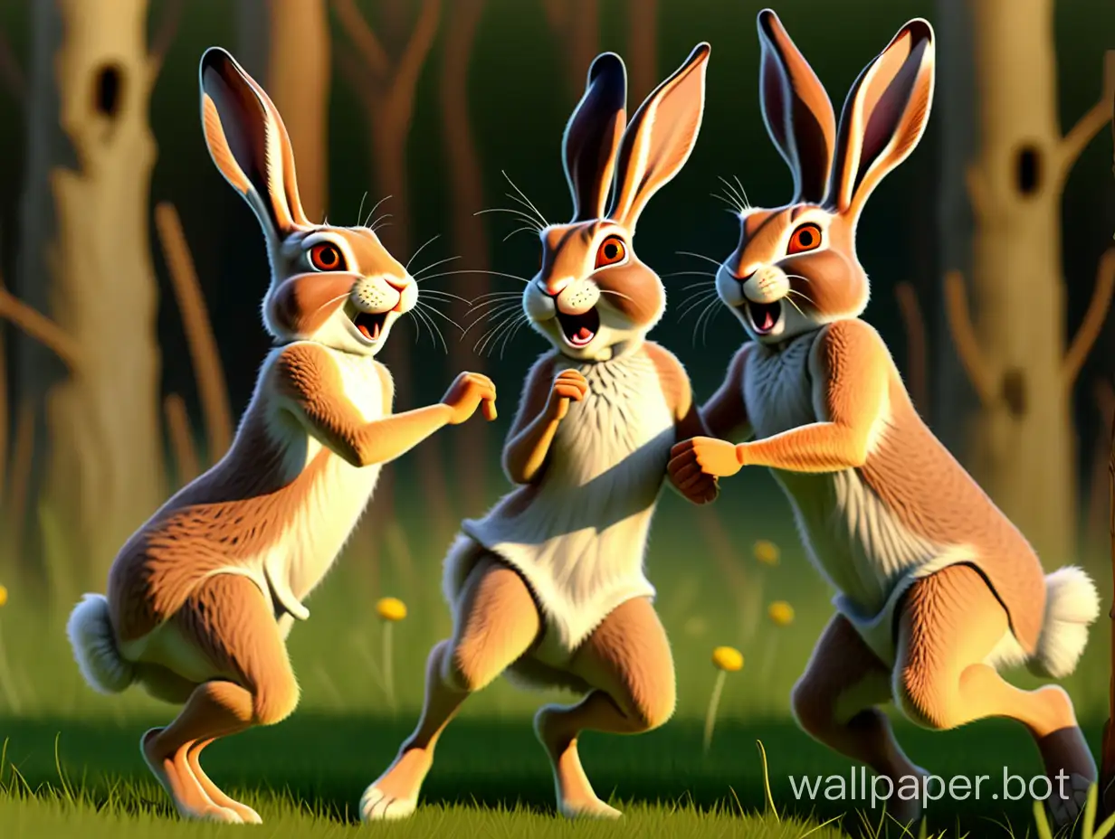 Whimsical-Scene-of-Singing-Hares-Dancing-on-a-Sunny-Meadow